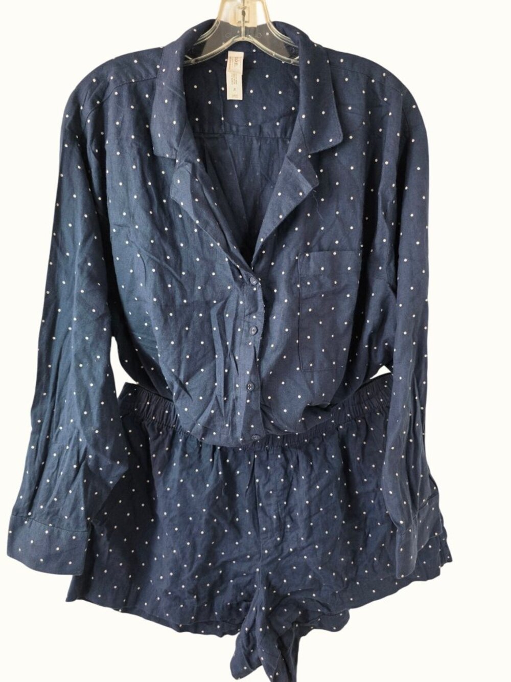 Auden Cotton Pajama Set Women Sz XL Blue Polka Dot Shorts Set Pockets Lounge NEW